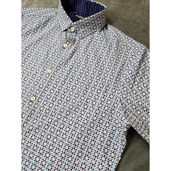 Mizzen+Main Shirt Mens Small Trim Geometric Aztec Print Polo Performance Golf - Picture 3 of 12